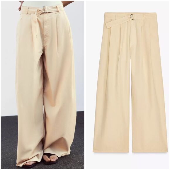 ZARA PLEATED BELTED PANTS - Picture 1 of 7